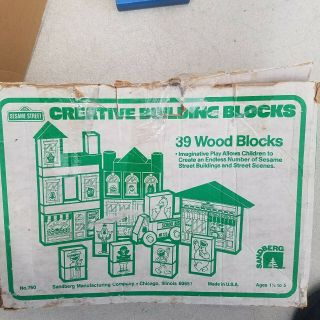 Vintage Sesame Street Wood Blocks - Muppets & Buildings complete 5