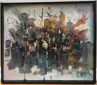 Vintage Mid Century Modern Abstract Expressionist Oil Painting Signed Framed