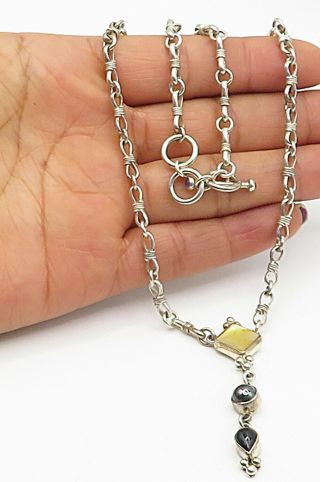 925 Sterling Silver - Vintage Multi - Gemstone Dangling Chain Necklace - N1955