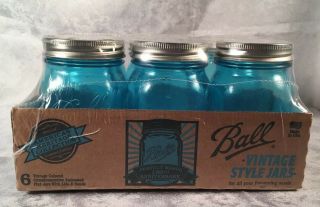 12 Ball Mason Pint Jars 100th Anniversary Vintage Style Blue American Heritage