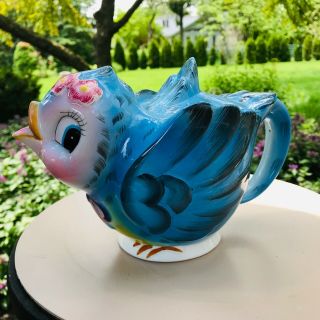 Vintage Lefton Bluebird Teapot Japan Figurine