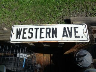 Vintage Porcelain Metal Street Sign Western Ave 24 " X 6 "