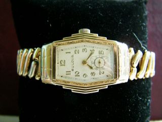 1934 Art Deco 21j Bulova Kirkwood Mens Hooded 10k Gold F Hood Lug Rare Watch