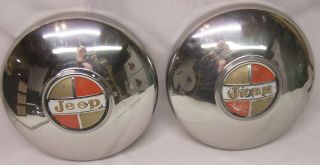 2 Vintage Jeep Dog Dish Hubcaps Set Of 2 Cream And Red Us