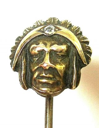 Antique 14k Gold Stick Pin Face W Diamond C.  1890 - 1920 Lapel Pin 2 "