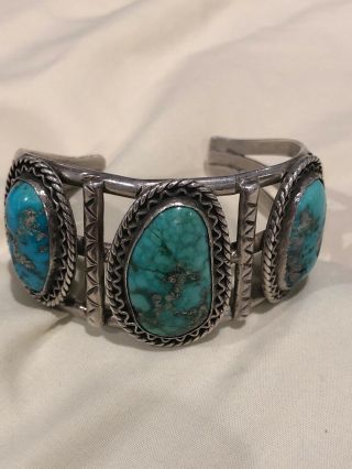 Vintage Sterling Silver Turquoise Cuff Bracelet South Western