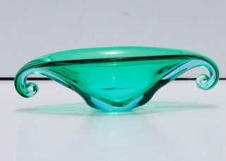 Vintage Mid Century Modern Green Blue Sommerso Murano Art Glass Console Bowl