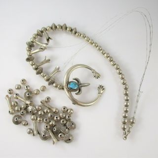 Sandcast Southwestern Squash Blossom Necklace For Repair Vintage Silver 70g