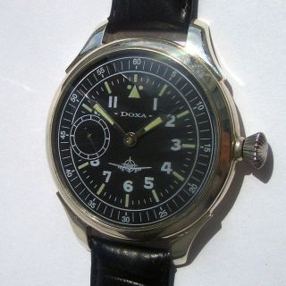 Rare Big Military Doxa Silver Swiss Wristwatch Aviator Pilots Ww2
