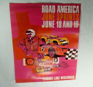 Vintage Racing Posters Road America June Sprints 1966 Elkhart Lake Wis.