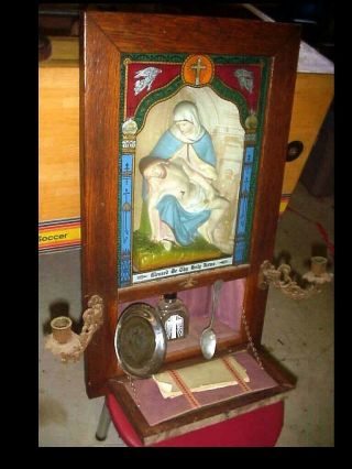 Vintage Antique Catholic House Last Rites Oak Box Sick Call Religious Priest