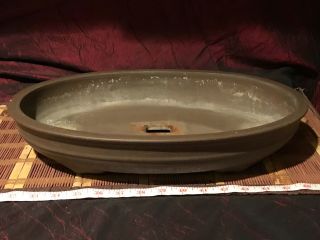 Vintage Asian Pottery Unglazed Large Bonsai Pot Plate 16 1/4 " X11 3/8 " Marked