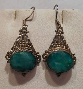 Vintage Estate 9.  65cts Emerald 925 Sterling Silver Dangle Earrings