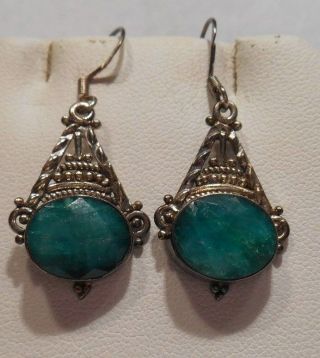 Vintage Estate 9.  65cts Emerald 925 Sterling Silver Dangle Earrings 2