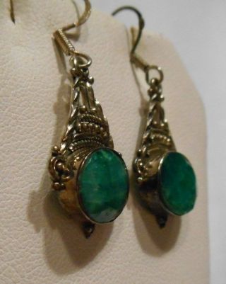 Vintage Estate 9.  65cts Emerald 925 Sterling Silver Dangle Earrings 3