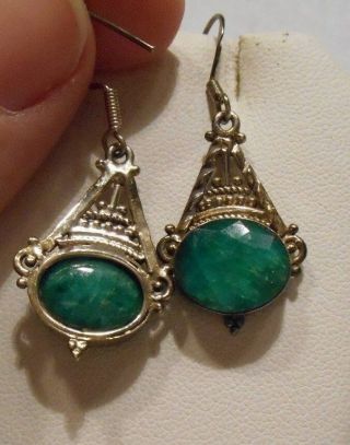 Vintage Estate 9.  65cts Emerald 925 Sterling Silver Dangle Earrings 4