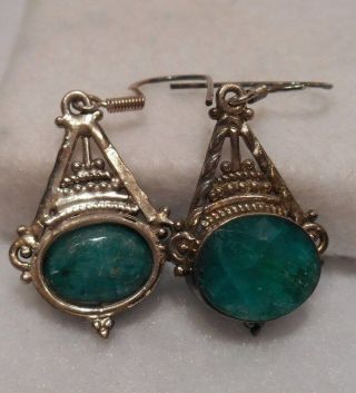 Vintage Estate 9.  65cts Emerald 925 Sterling Silver Dangle Earrings 5