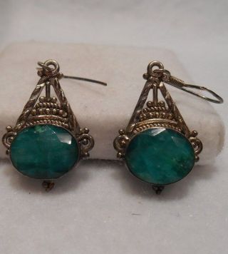 Vintage Estate 9.  65cts Emerald 925 Sterling Silver Dangle Earrings 7