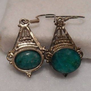 Vintage Estate 9.  65cts Emerald 925 Sterling Silver Dangle Earrings 8