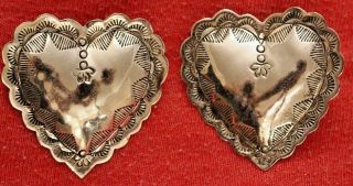 Vtg Frank & Brihilda Coriz Sterling Silver Heart Concho Earrings Pueblo Pierced