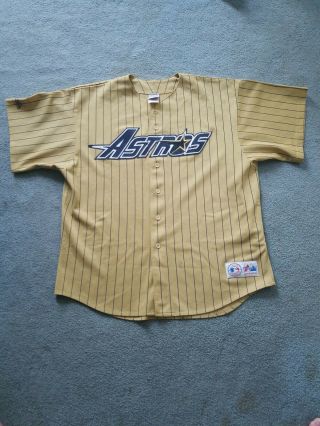 Vintage Houston Astros Majestic Baseball Jersey Xxl Rare Gold Pin Stripe