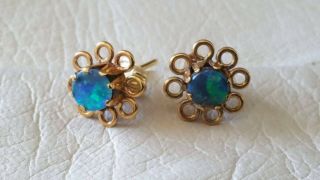 Antique Art Deco,  Natural Opal,  Flower Design,  9ct Gold,  Butterfly Back Earrings 7