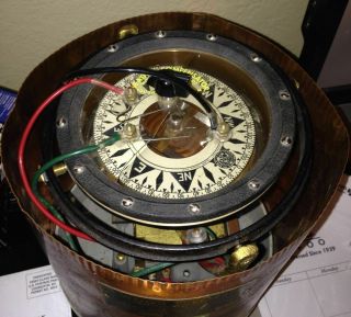Vintage The Wood Freeman Metal Marine Pilot Nautical Compass Weather Compensator