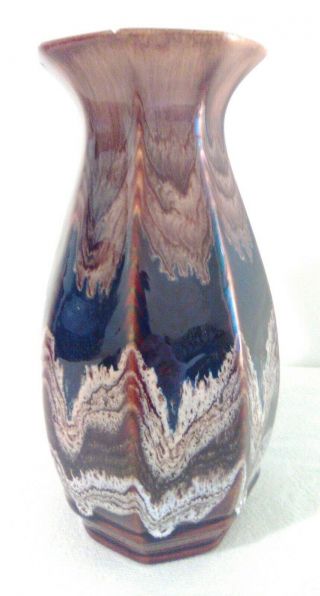 Vintage Rare Royal Haeger Pottery Vase Brown W/ Blue Drip Glaze 8 "