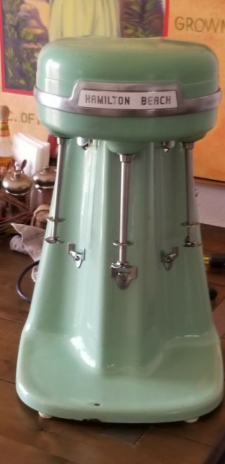 Vintage Hamilton Beach 40dm Jadite Green Triple Milk Shake Malt 3 Head Mixer Usa