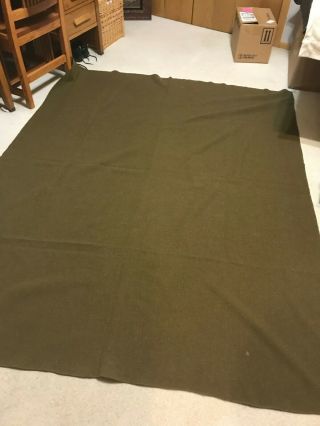 U.  S.  Army Blanket - Ww2 - All Wool - Od Green - 1942 - 82 " X 64 "