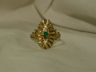 .  Vintage 14k Gold Burst Design,  Natural Emerald Ring.  Size 6.  75.