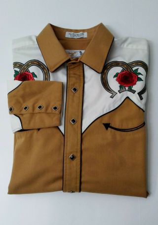 Panhandle Slim Mens Large Vintage Embroidered Diamond Snap Western Shirt