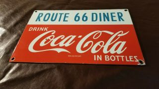 Vintage Coca Cola Porcelain Us Route 66 Gas Soda Drink Glass Bottle Diner Sign