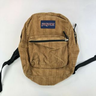 Rare Jansport Corduroy Sand Brown Backpack Retro Book Bag Back Pack Vtg Hiking