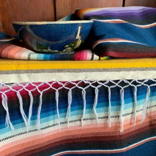 Huge Vintage Mexican Saltillo Serape Blanket Southwest Rug 50 " X86 " | Vibrant