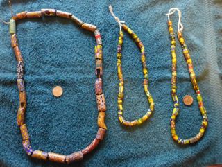 3 African Trade Bead Strands Vintage Venetian Old Glass Beads Mixed Millefiori