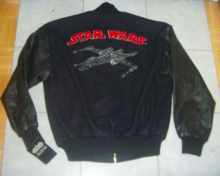 - Vintage Star Wars Millennium Black Wool & Leather Varsity Jacket - S / M