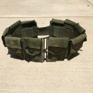 Ww2 Ammo Cartridge Belt M1923 Olive Drab 10 Pouch Brass Buckles