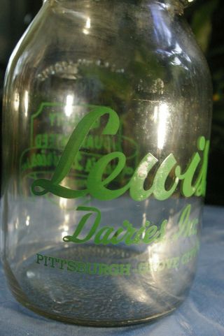 Lewis Dairies,  Pittsburgh,  Grove City Pa.  Pyro One Gallon Milk Bottle Vintage