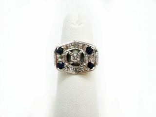 Retro Platinum Diamond Sapphire Ring Size 3