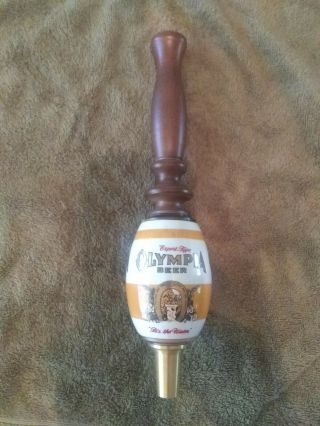 Vintage Olympia Barrel Brass,  Ceramic,  And Wood Draft Beer Tap Handle Rare