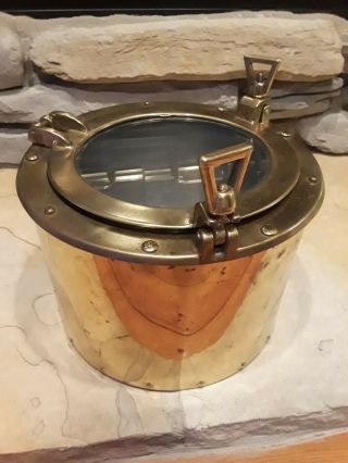 Vintage Brass Porthole Ice Bucket.  Bates Brass Of Birmingham.  Made In England