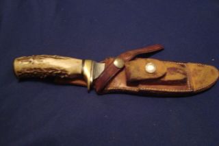 Vintage Bowie Knife Sheath And Stone Stag Handle