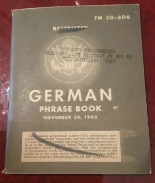 German Phrase Book With Unclassified Stamp 1945,  1943 Edition