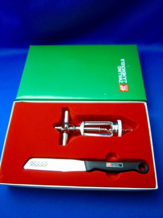 J.  A.  Henckels Vtg Corkscrew & Bread/cheese Knife Set Made Germany Cond.