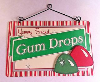 Vintage Yummy Brand Gum Drops Candy Store Metal Sign W/hanger -