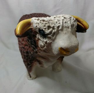 Vintage Hereford Bull Chalk Plasterware figure Bank Farm Animal Large 2