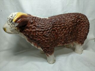 Vintage Hereford Bull Chalk Plasterware figure Bank Farm Animal Large 3