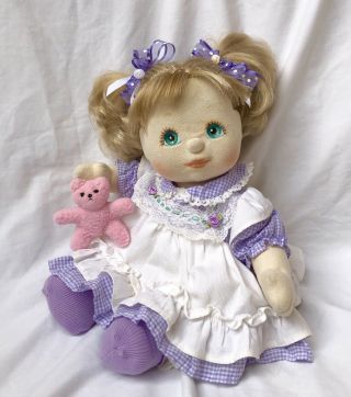 Vintage Mattel My Child Doll Aqua Eyes Lavender Outfit & Teddy Bear