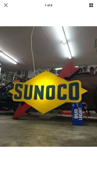 Vintage 1989 Sunoco Gas Service Station Light Up Sign Rare 3x4